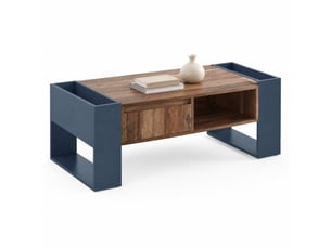 Table basse avec tiroir sans poignée, rangements arrière et latéraux pour salon en panneau mélaminé 111×60×40 cm