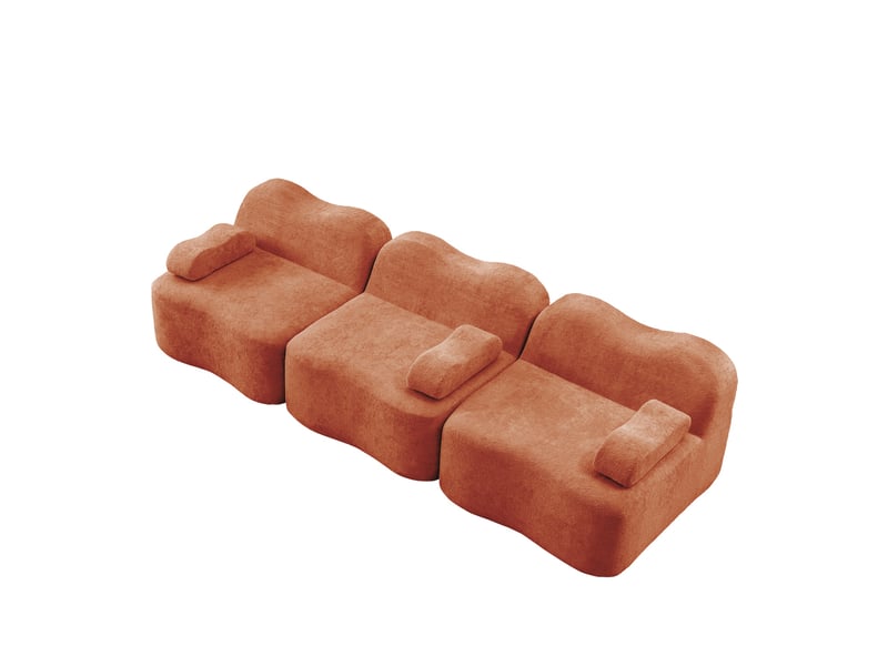  Canapé 3 places - 288x98x70 cm - canapé droit modulable velours, mousse 32d, sans structure rigide et coussins amovibles - orange  - Conforama A