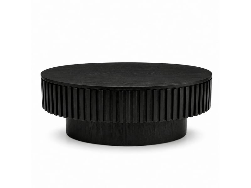  Table basse ovale 98x60x35 cm avec rangement dissimulé mdf et bois noir mat  - Conforama A