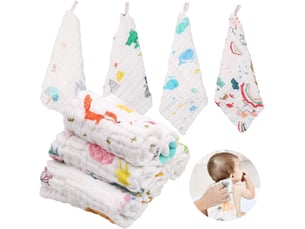 Lot de 10 débarbouillettes bébé en mousseline – 30x30 cm