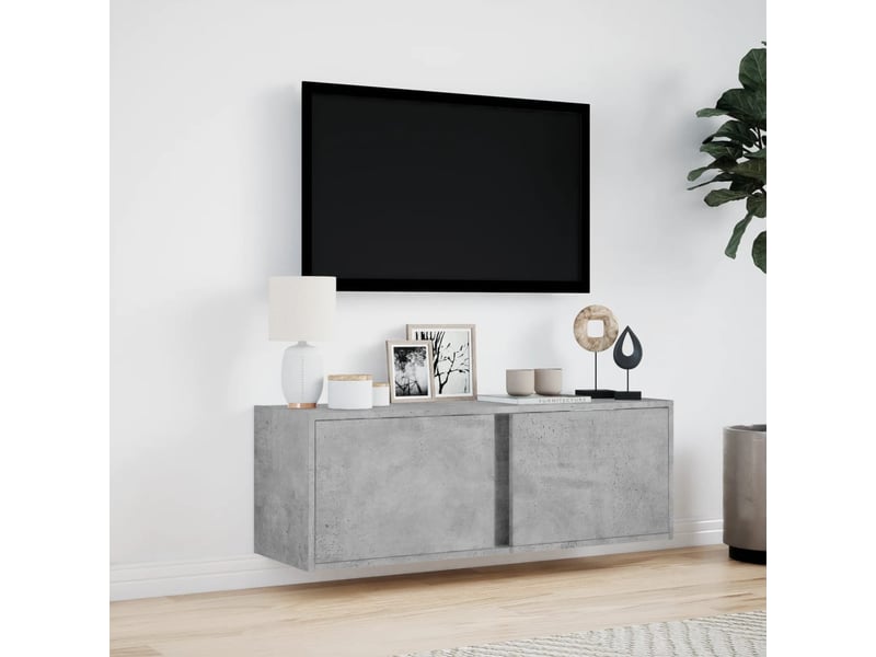 Meuble tv - banc tv - meuble de rangement mural avec lumières led gris béton 100x31x35 cm - Conforama D