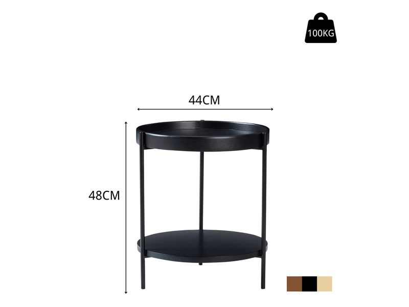  Table basse ronde avec double plateau et rangement ouvert, style moderne, en bois massif, mdf et métal, noir  - Conforama D