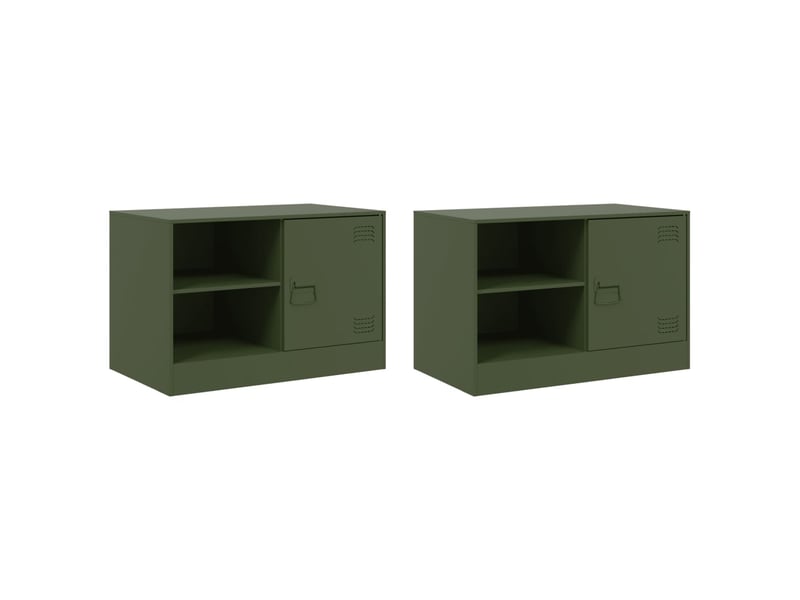  Lot de 2 meuble tv bas salon vert olive 67x39x44 cm acier  - Conforama A