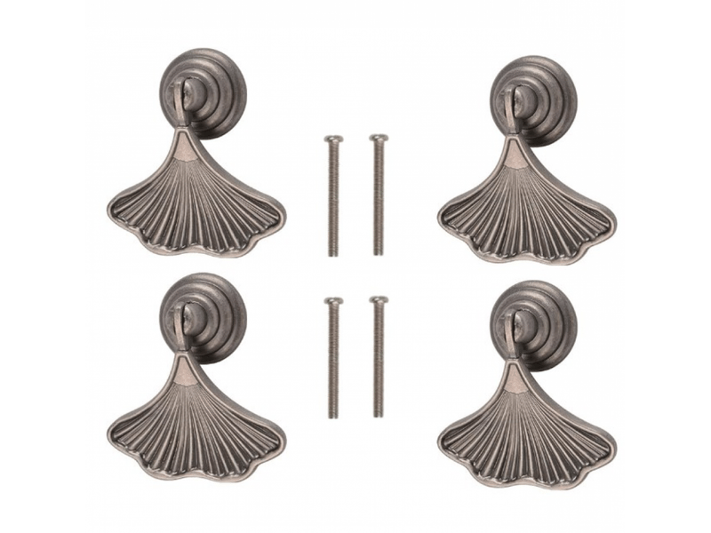  Poignées pendantes en nickel ancien, forme feuille de ginkgo, alliage de zinc, trou unique pour tiroirs et armoires, lot de 4  - Conforama A