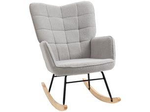 Fauteuil à bascule capitonné en bois et acier, revêtement en bouclé, 71 x 98 x 101 cm, gris