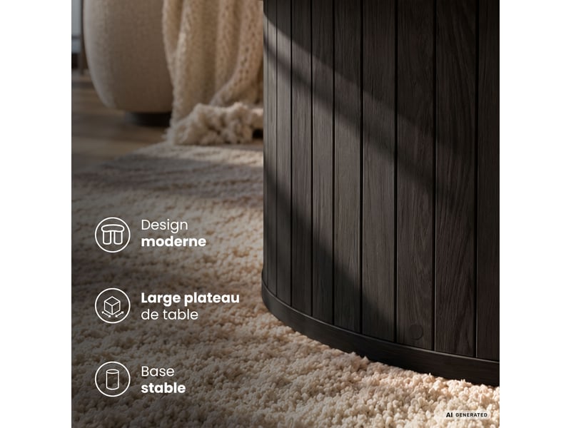  Table basse nubo noire 80 cm ronde cannelée avec rangement 80x80x45 cm NUBO - Conforama E