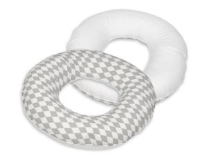 Coussin rond post natal losanges gris et blancs – blanc