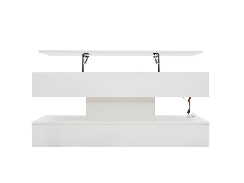  Table basse 100x50x42 cm plateau relevable led panneau de particules blanche  - Conforama A