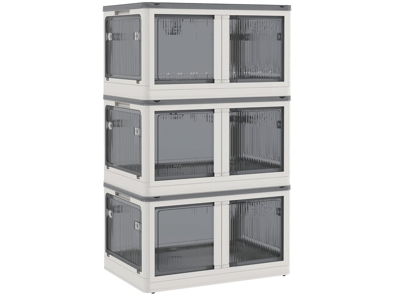 Boîtes de rangement pliables et empilables 69l en plastique avec couvercle et 4 roulettes, blanc, accès à 5 côtés - Conforama B