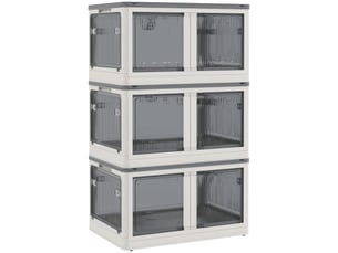 Boîtes de rangement pliables et empilables 69l en plastique avec couvercle et 4 roulettes, blanc, accès à 5 côtés