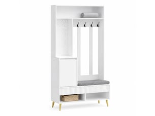 Vestiaire d'entrée ulevr 6-en-1 avec banc à chaussures, rangement, 4 crochets, 2 tiroirs et armoire, 100 x 35 x 180 cm, mdf blanc