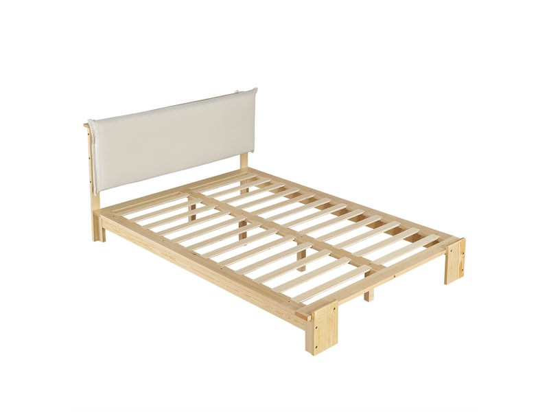  Lit capitonné enfant 140x200 cm naturel, dossier velcro, lattes solides et pieds larges  - Conforama A