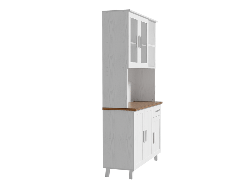 Buffet haut effet bois blanc, 114 × 40 × 190 cm, pour salon et salle à manger - Conforama D