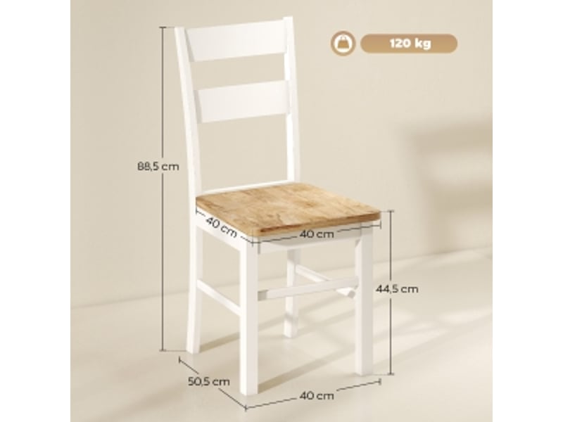  Chaises de salle à manger lot de 2 avec dossier courbé  - sans accoudoirs, bois d’hévéa - chêne et blanc  - Conforama D