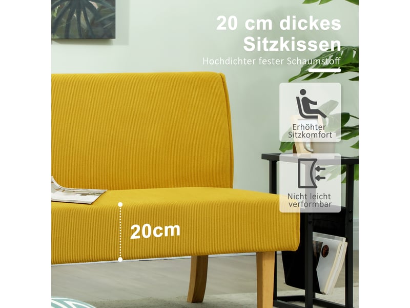  Canapé 2 places en velours côtelé sans accoudoirs pieds bois jaune 110 x 62 x 85 cm  - Conforama E