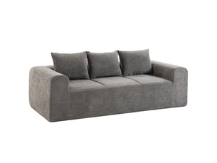 Canapé design arrondi 3 places larges accoudoirs 3 coussins tissu chenille gris