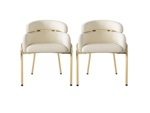 Lot de 2 chaises de salle à manger 53x45x79 cm en velours et métal beige, dotées d'accoudoirs