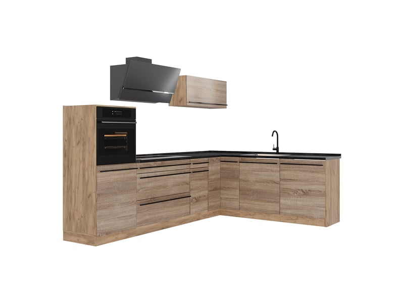  Vicco cuisine en angle, sonomachêne doré, 287 x cm plan de travail anthracite  - Conforama A