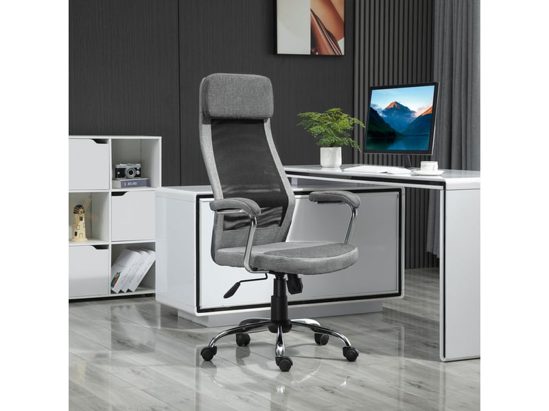  Fauteuil de bureau pivotant ergonomique, hauteur réglable et fonction bascule, accoudoirs en tissu mesh, 65 x 67 x 119-129 cm, gris  - Conforama C