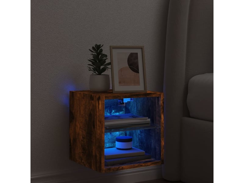  Meuble tv - banc tv - meuble de rangement mural avec lumières led chêne fumé 30x28,5x30 cm  - Conforama C