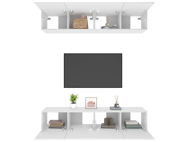  Lot de 4 meuble tv bas salon blanc 80x30x30 cm bois d'ingénierie shl42176  - Conforama E