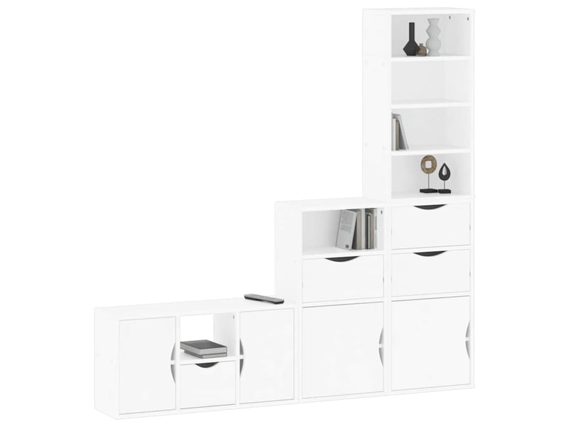  Meubles tv - banc tv - meuble de rangement 4 pcs avec rangement odda blanc bois de pin massif  - Conforama D