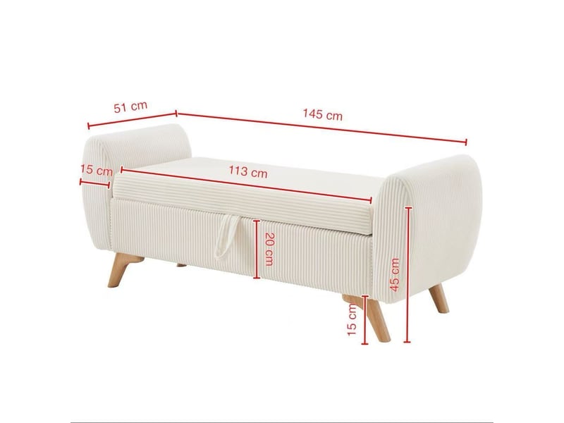  Banc coffre pliable en velours côtelé beige avec pieds en bois 145 x 51 x 57 cm W3915P509878 - Conforama C