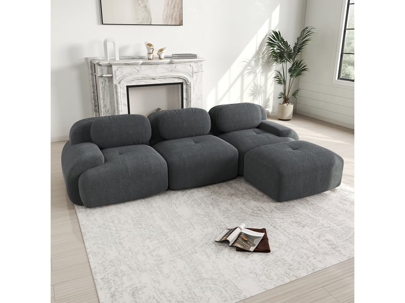 Canapé d'angle, canapé modulable, en velours tricoté, gris, sans montage, sans structure, chambre, pour salon - Conforama C