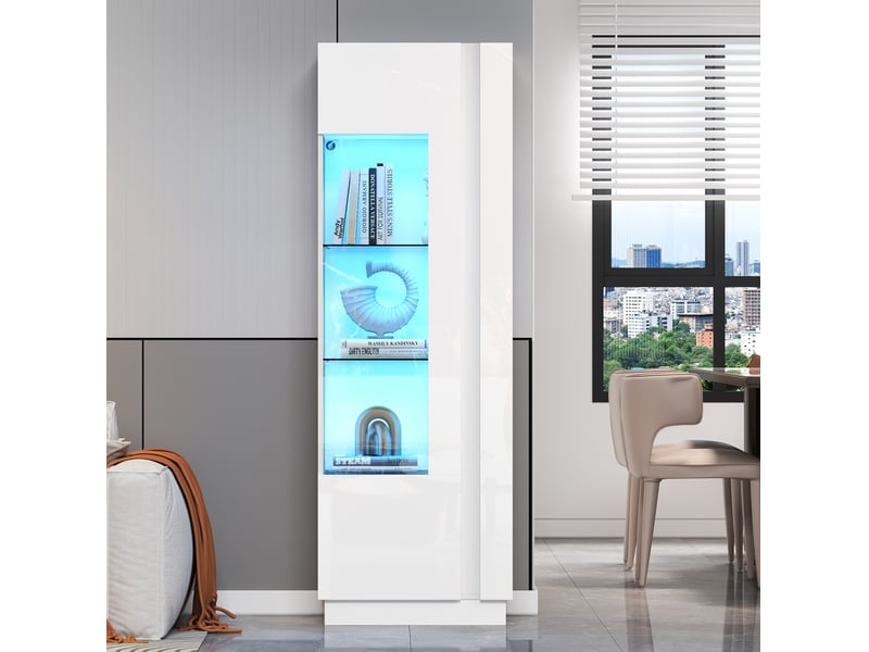  Vitrine haute 60x40x180 cm led façade brillante panneau de particules blanc  - Conforama C