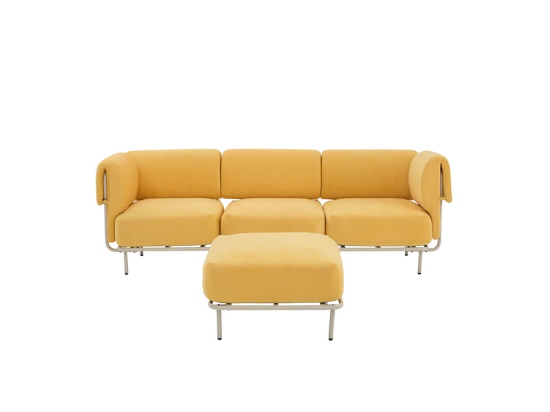  Canapé d'angle modulable avec pouf en chenille mangue, ensemble salon moderne et confortable  - Conforama A