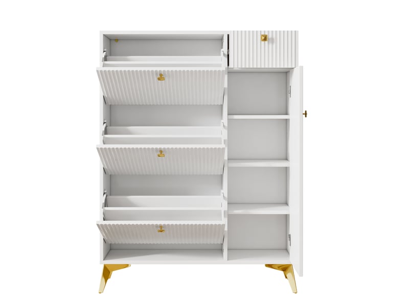 Meuble à chaussures oslo blanc 90x25x121 cm, 3 abattants, 1 tiroir & 1 porte, rangement étroit - Conforama D