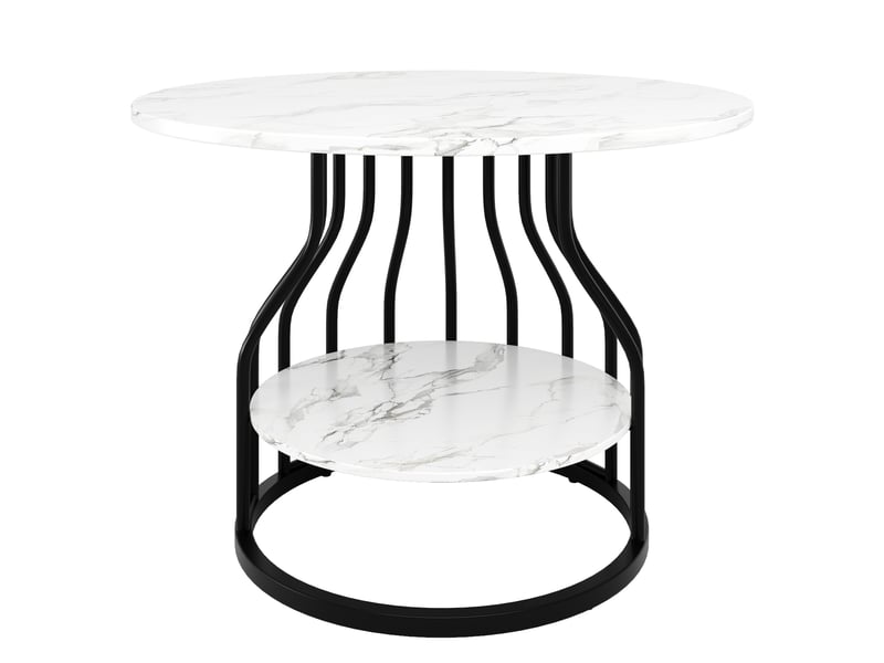  Table à manger ronde ø 80 cm, blanc effet marbre et noir, avec rangement Fay Lum - Conforama E