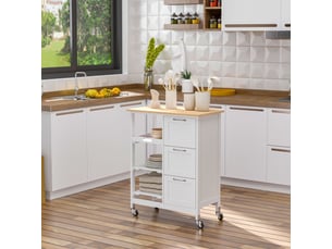 Chariot de cuisine de style champêtre avec 3 tiroirs blanc