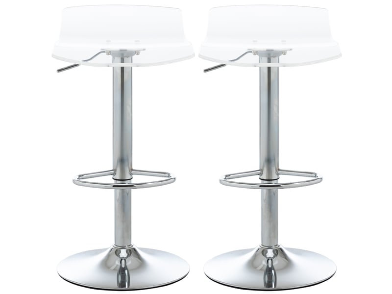  Lot de 2 tabourets de bar design contemporain assise acrylique et piètement métal - pivotant 360° - hauteur réglable avec repose-pieds - transparent  - Conforama B