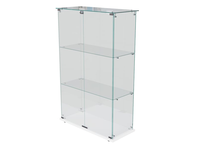 Vitrine en verre 3 niveaux double porte - blanc - 78,5 x 35 x 123,5 cm - armoire d'exposition avec éclairage led et base blanche - Conforama A