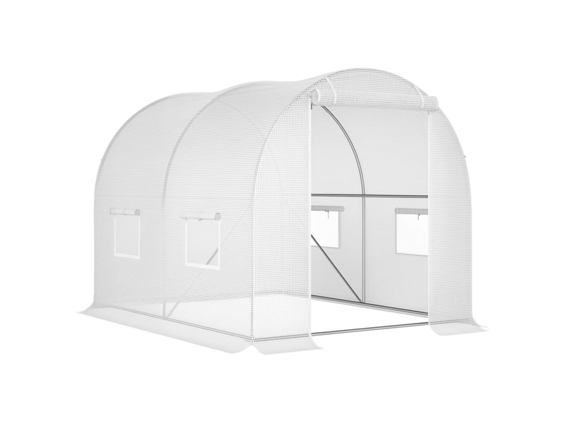  Serre de jardin tunnel 6 m² 3l x 2l x 1,9h m acier galvanisé renforcé diamètre 2,4 cm + pe haute densité fenêtres porte blanc  - Conforama A