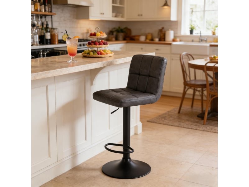  Tabouret de bar 44x38x114cm – tabouret de bar réglable en hauteur et rotatif à 360° avec dossier – simili-cuir - anthracite  - Conforama D