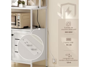 Étagere cuisine meuble micro-onde avec multiprise, double porte à persiennes, compartiments ouverts, blanc, 80x42x171cm