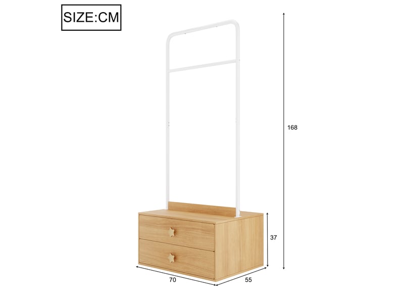 Portant à vêtements enfant,70x55x168 cm,avec 2 tiroirs,mdf,blanc et effet bois - Conforama C