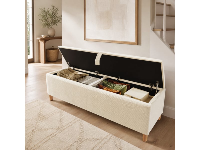 Lit double 160x200 avec banc de rangement, led et matelas evryae - Conforama C