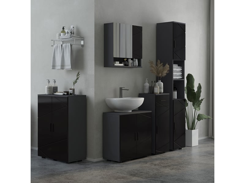  Meuble sous lavabo pour lavabo sur colonne noir, 2 portes, 60 x 30 x 60 cm  - Conforama C
