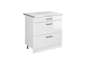 Vicco meuble cuisine, blanc haute brillanceblanc, 80cm avec 3 tiroirs plan de travail marbre