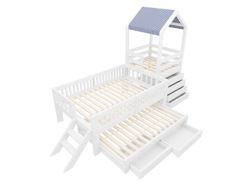 Lit mezzanine enfant 90 x 200 cm blanc en bois, lit gigogne 90 x 190 cm avec rangements et escalier - Conforama D