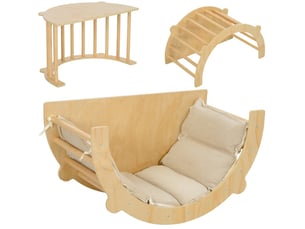 Arche d'escalade enfant 90 x 52 x 50 cm en bois, avec coussin, balançoire et table de jeu, 18 mois à 4 ans