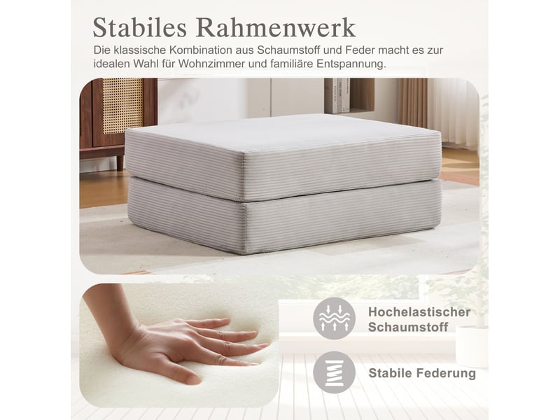  Fauteuil convertible 1 place 112x95 cm – gris clair – velours côtelé, coussin et poche latérale  - Conforama E