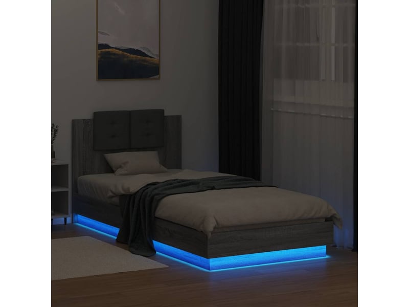  Lit simple- lit adulte -  cadre de lit avec led sans matelas sonoma gris 100x200 cm  - Conforama C