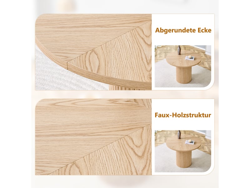  Table ronde ø100 cm 4 segments en mdf bois clair, pieds cylindriques avec rangement, 4 à 6 personnes  - Conforama D