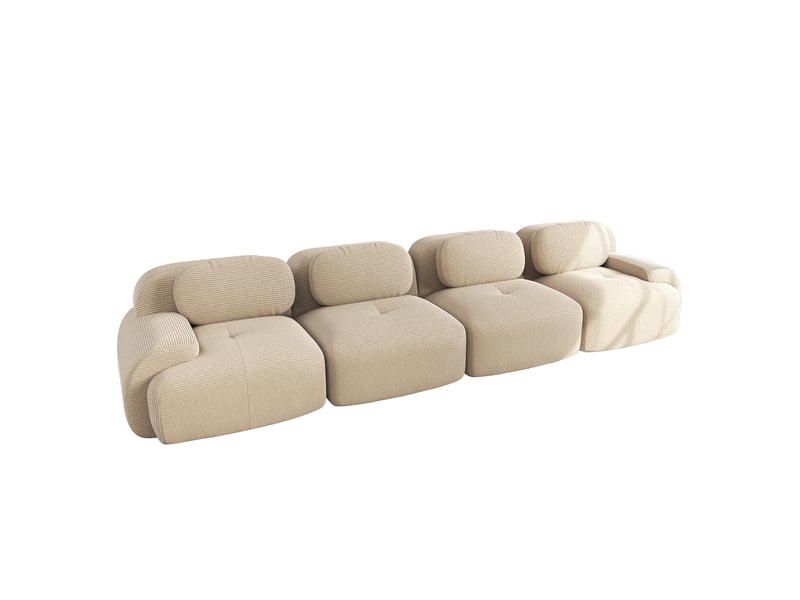 Canapé d'angle modulable 4 places en velours côtelé beige, livré sans montage pour salon, chambre ou bureau - Conforama A