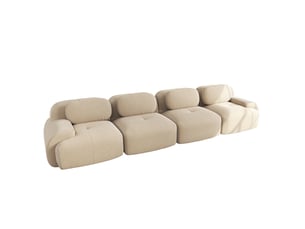 Canapé d'angle modulable 4 places en velours côtelé beige, livré sans montage pour salon, chambre ou bureau