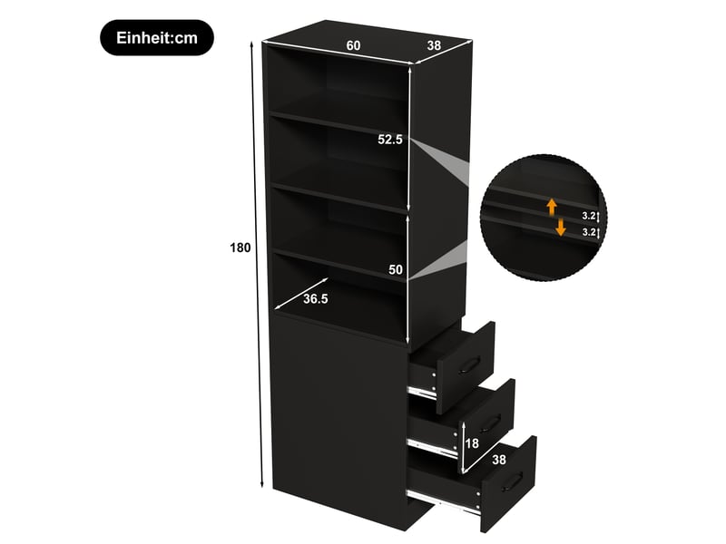  Bibliothèque étroite hauteur 180 cm tiroirs latéraux réversibles et tablettes réglables pour salon  - Conforama D